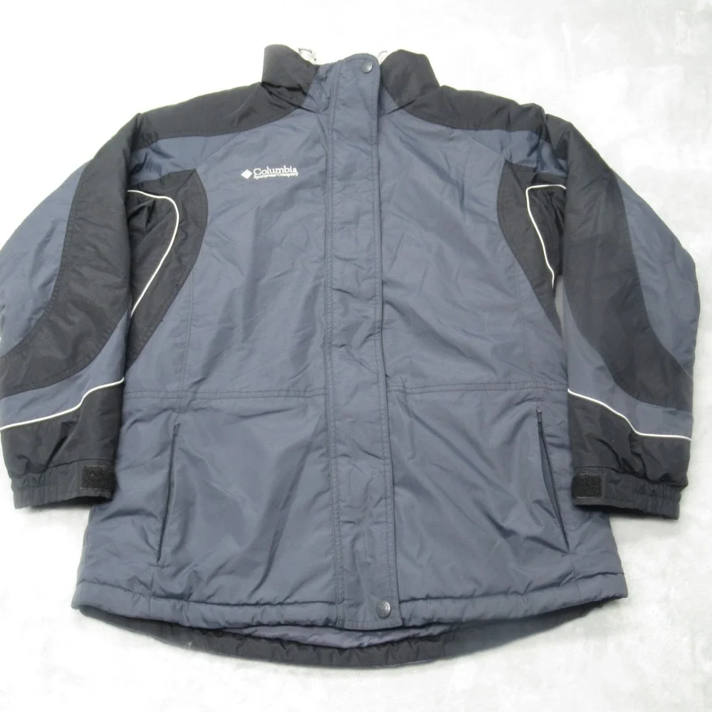 Columbia Jacket Women Large Blue Colorblock Insulated Snap Zip Parka Winter Ski